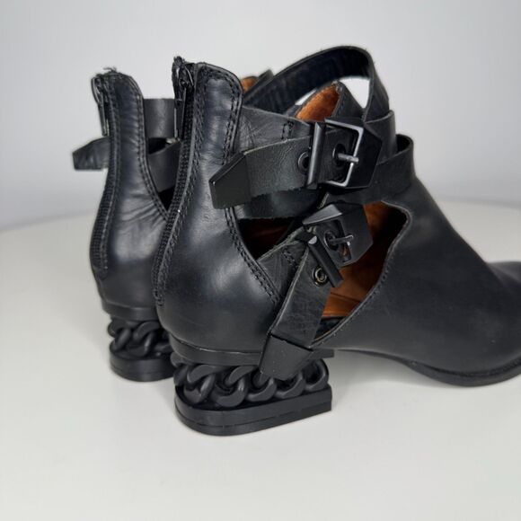Jeffrey Campbell Everly Cutout Black Leather Ankle Booties Chainlink Heel - Picture 6 of 9